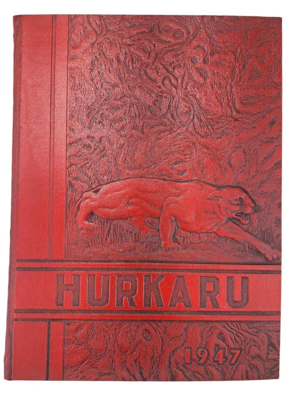 Vintage Yearbook 1947 Hurkaru Embossed Panther Concordia Kansas High School Red